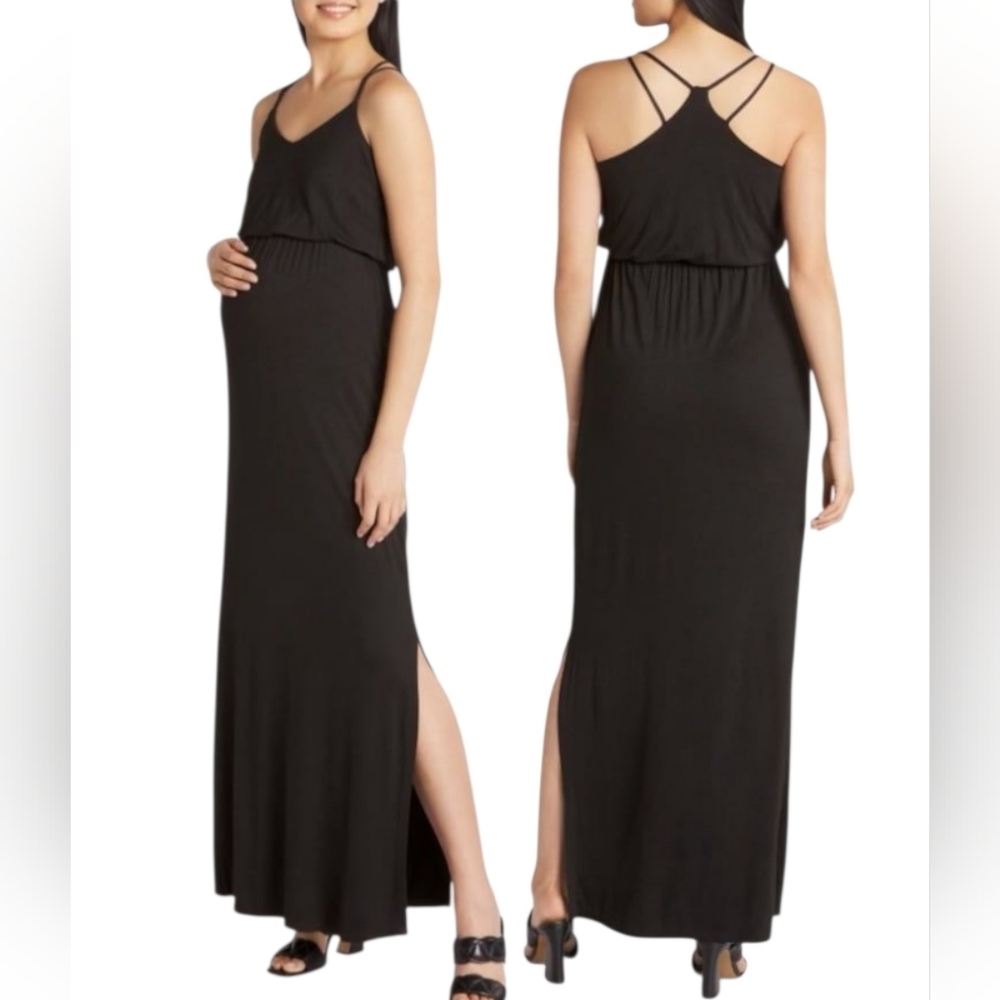 Full Moon Maternity LBD Strappy Black Maxi Dress